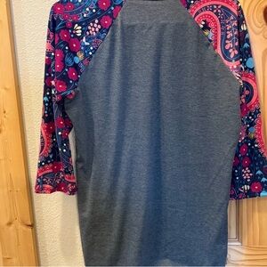 Gray and Multicolor Raglan Sleeve Women's Tee